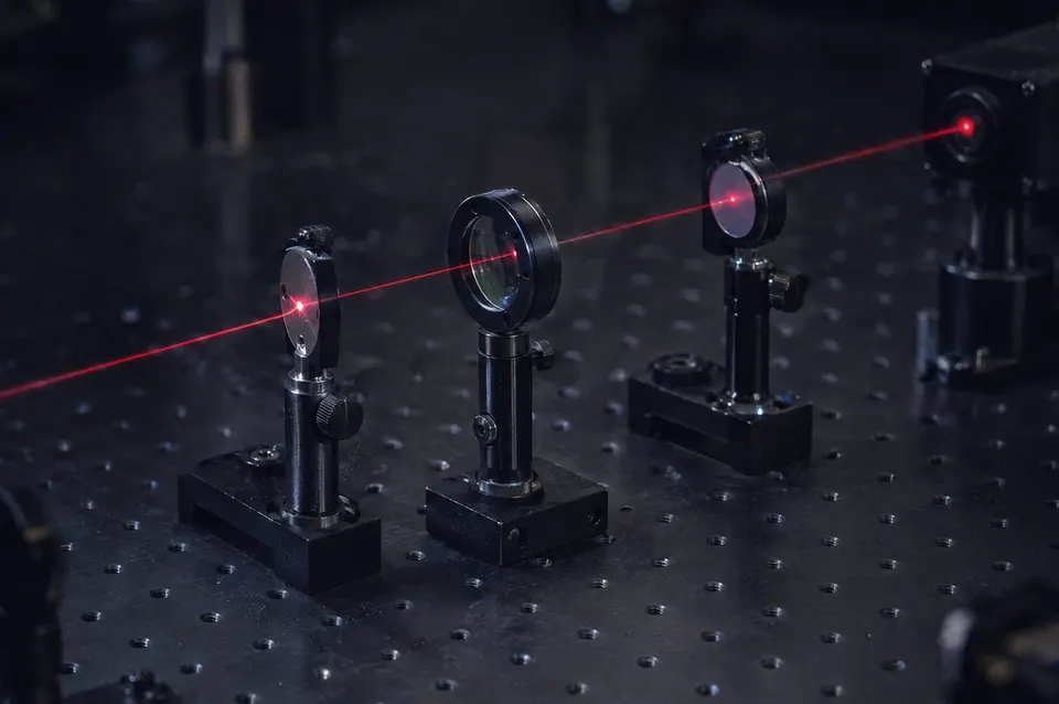 Illustration: Lenses and mirrors on an optical bench